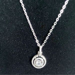 NEW Round Dainty Minimalist Cubic Zirconia Pendant with Silver Necklace